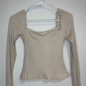 Reformation Beige Ribbed Long Sleeve Top